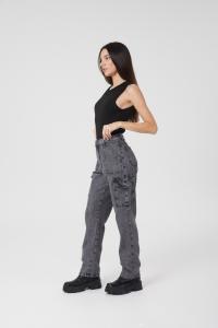 Jean Dama Cargo Negro Gastado Rigido - Miniatura 4