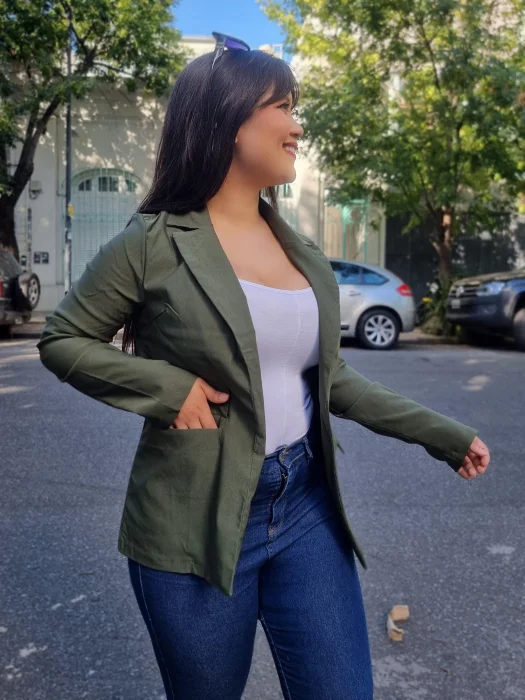 Blazer  Largo Bengalina con Bolsillos
