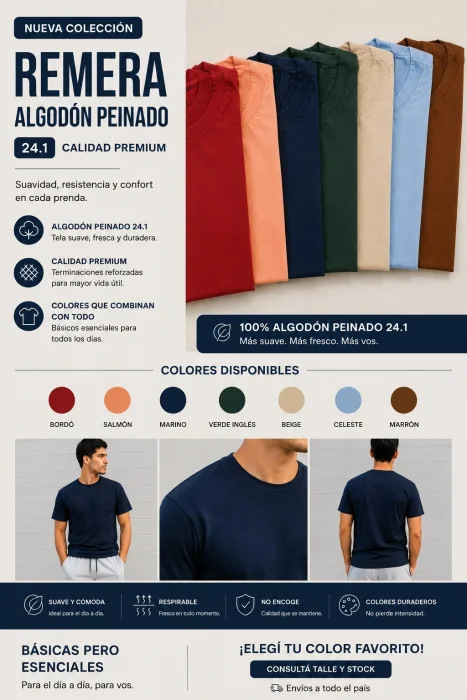 Remeras Lisas Algodon Peinado 24.1