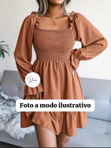 Vestido Paisana Manga Larga con Volado, Frunce Amplio - Miniatura 1