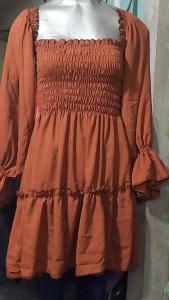 Vestido Paisana Manga Larga con Volado, Frunce Amplio - Miniatura 3