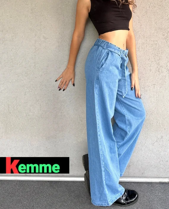 Palazo Jeans Celeste Rigido