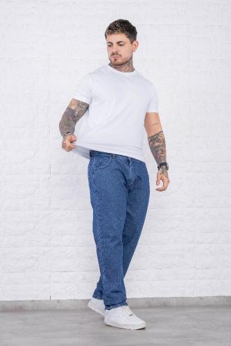 Clásico Mom Recto  Hombre Rígido Azul Nevado Jean