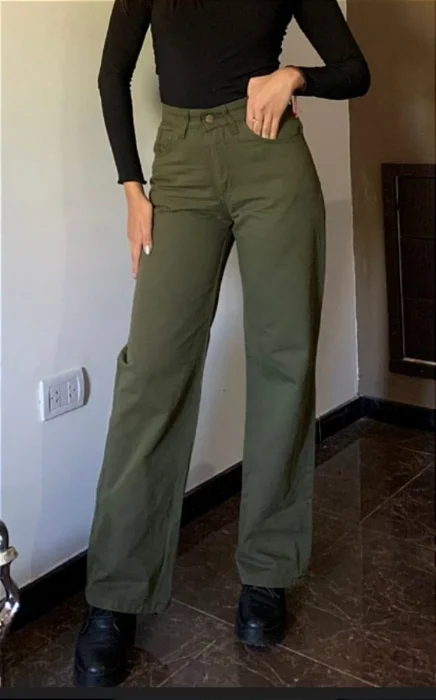 Wide Leg Gabardina Semi Elastizada  Verde Militar