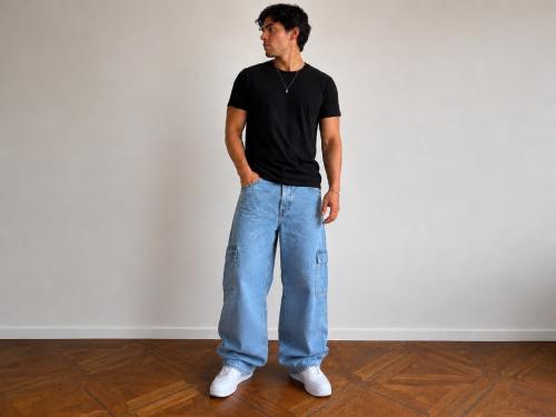 Jean Baggy Cargo Celeste Nevado Hombre