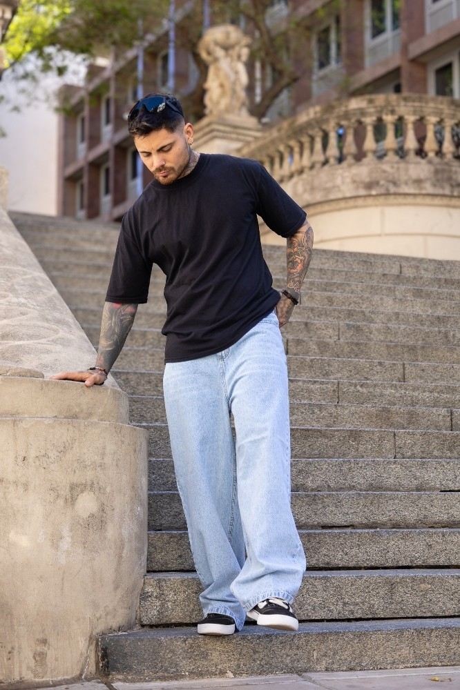 Jean Baggy Hombre Celeste Rígido - Imagen 3