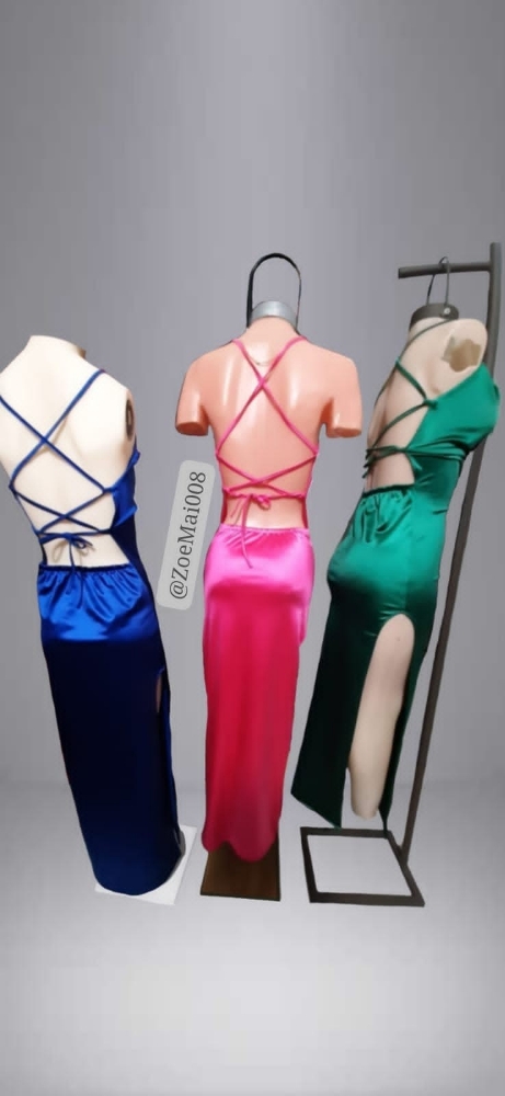 Vestido Largo Tiras Regulables con Corte en la Pierna Saten - Imagen 2