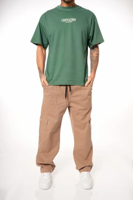 Baggy Cargo con Elástico Gabardina