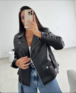 Campera Cuero Yd Mujer Oversize Negro New Hard Model Nuevo Ingreso