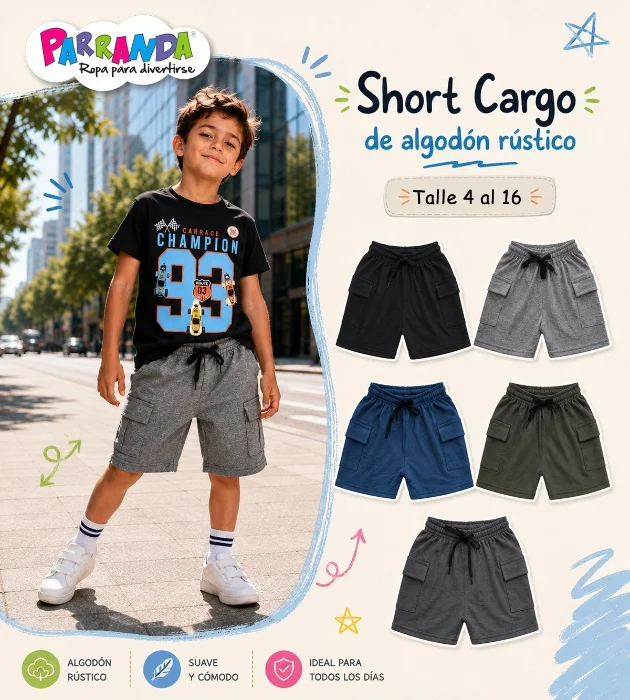 Short Cargo Niño de Algodón Rústico