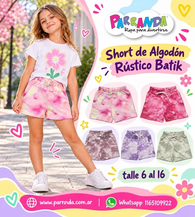 Short Niña de Algodón Rústico Batik