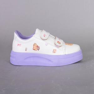 Zapatillas Capibara Infantiles Blancas Niñas Nenas Abrojo Suela Rosa Lila Cómoda Moda - Miniatura 3
