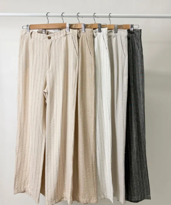 Pantalon Lino Rayado con Cierre