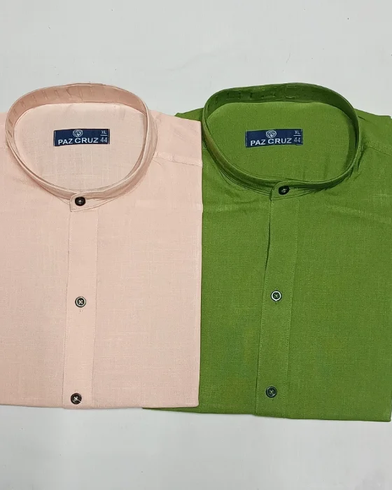 Camisa Lino Cuello Mao Manga Corta