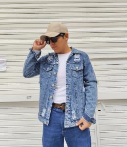Campera Jean Azul de Hombre C/rotura