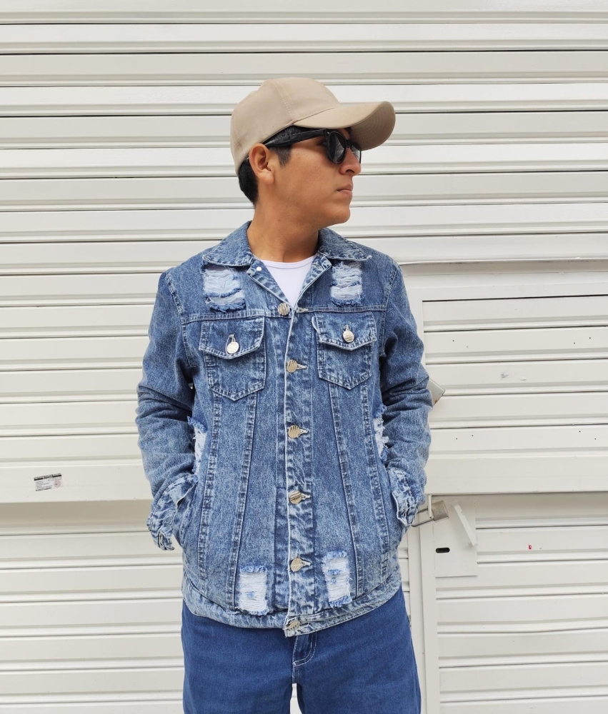 Campera Jean Azul de Hombre C/rotura - Imagen 2