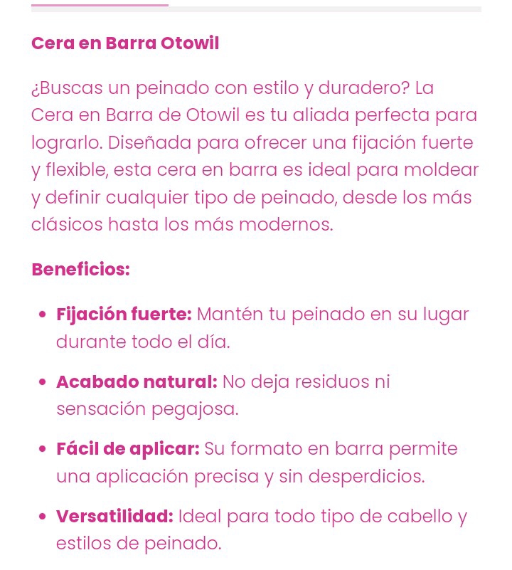 Cera en Barra Otowill Larga Duración, Efecto Natural Antifrizz - Imagen 3