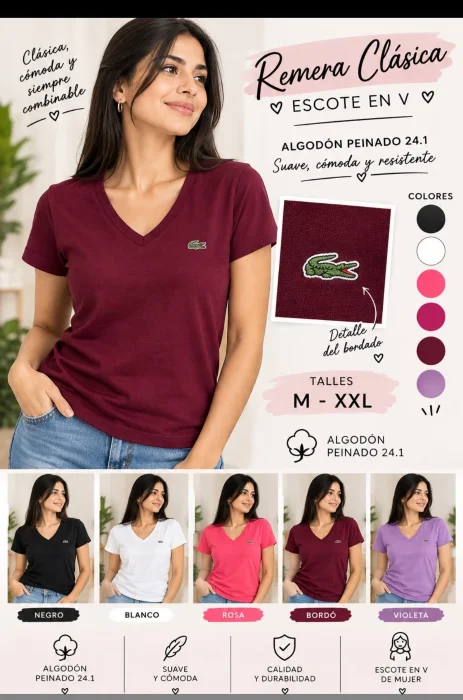 Remeras de Cuello V para Damas