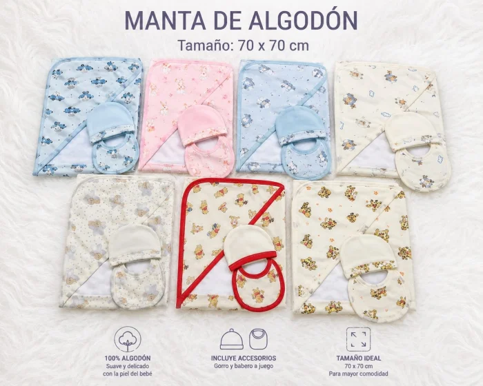 Manta Recibidora con Babero y Gorro