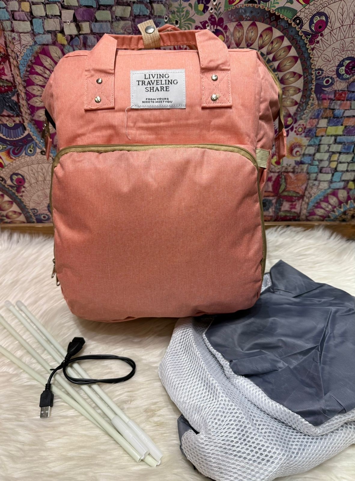Mochila Maternal Grande Impermeable Cuna y Cable Usb - Imagen 2