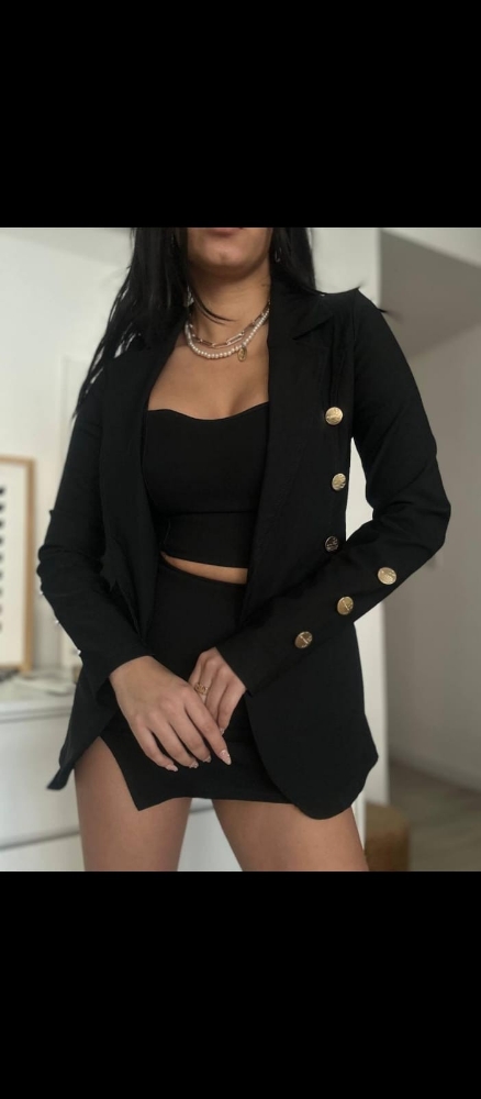 Conjunto de 3 Piezas Pollera + Top + Blazer con Botones de Bengalina Talle 2 al 6 - Imagen 2