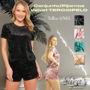 Pijamas Velvet Terciopelo Shorts y Remera