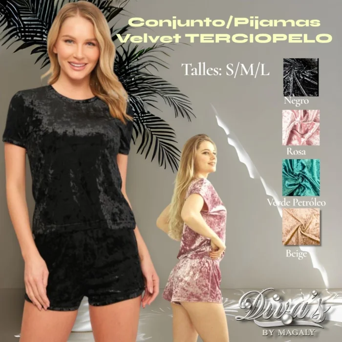 Pijamas Velvet Terciopelo Shorts y Remera
