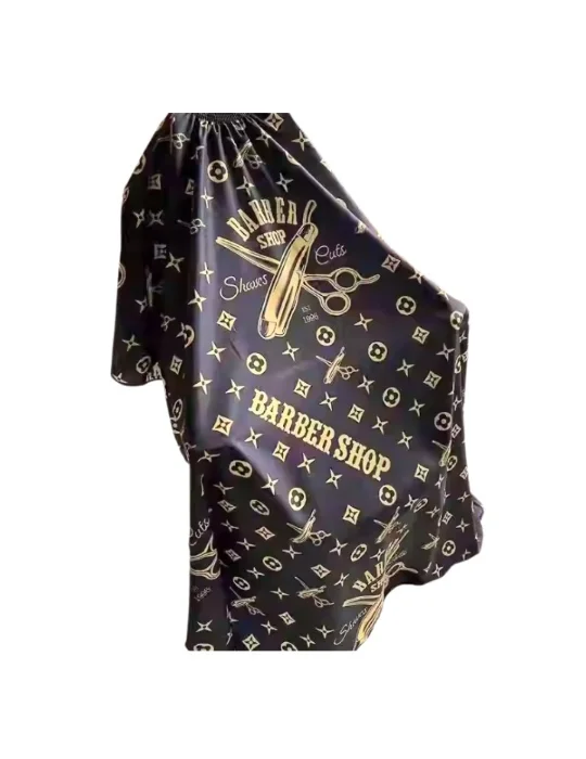 Capa de Corte Barbería Negro con Dorado Opaco, con Ganchos