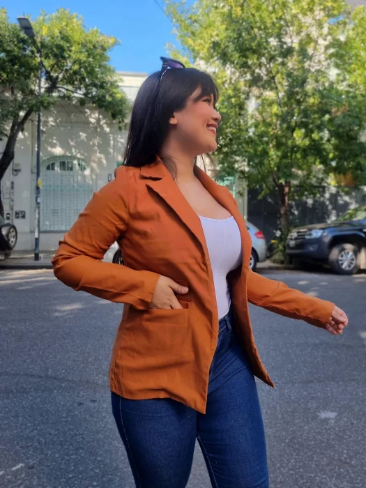 Blazer Largo Bengalina con Bolsillos