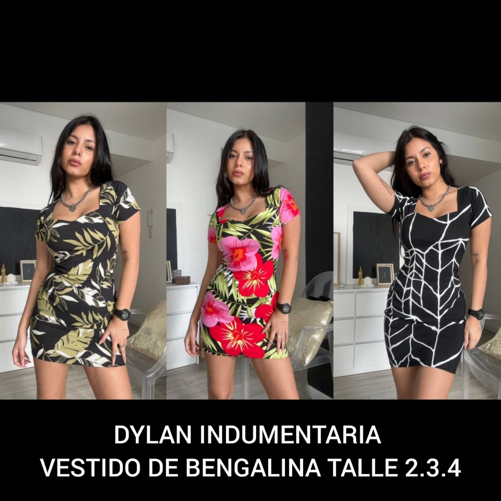 Vestidos con Manga Corta de Bengalina Estampada Talle 2.3.4 - Imagen 2