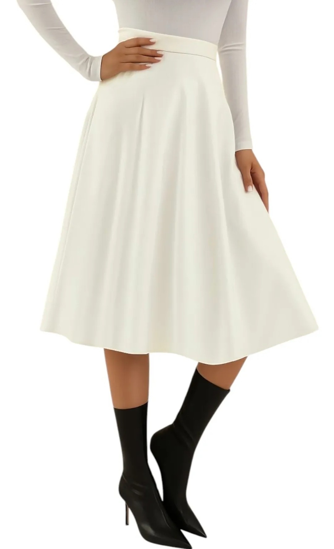Pollera Falda Ecocuero Larga Corte Evase - Imagen 3