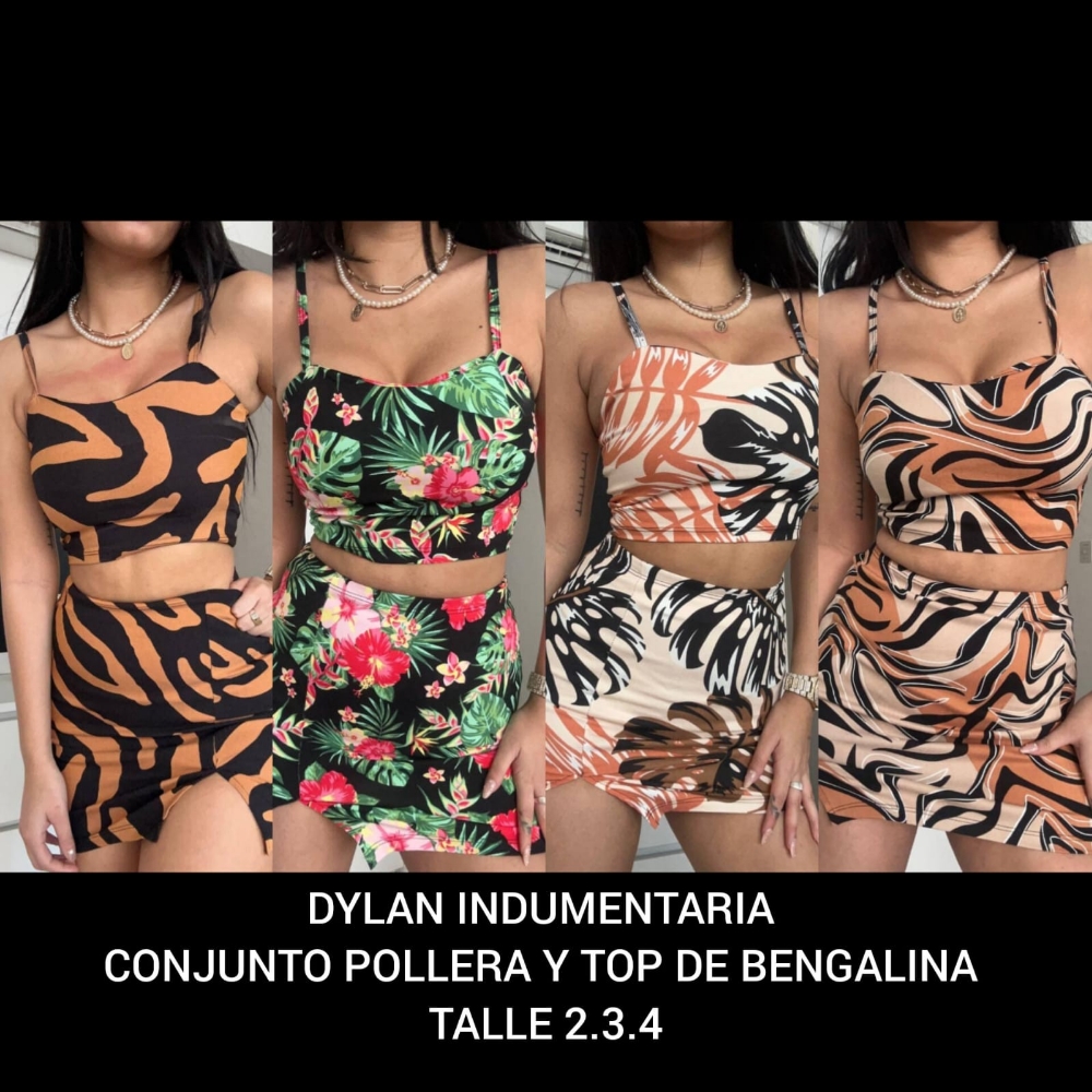 Oferta Conjunto Pollera y Top de Bengalina Estampada Talle 2.3.4 - Imagen 2