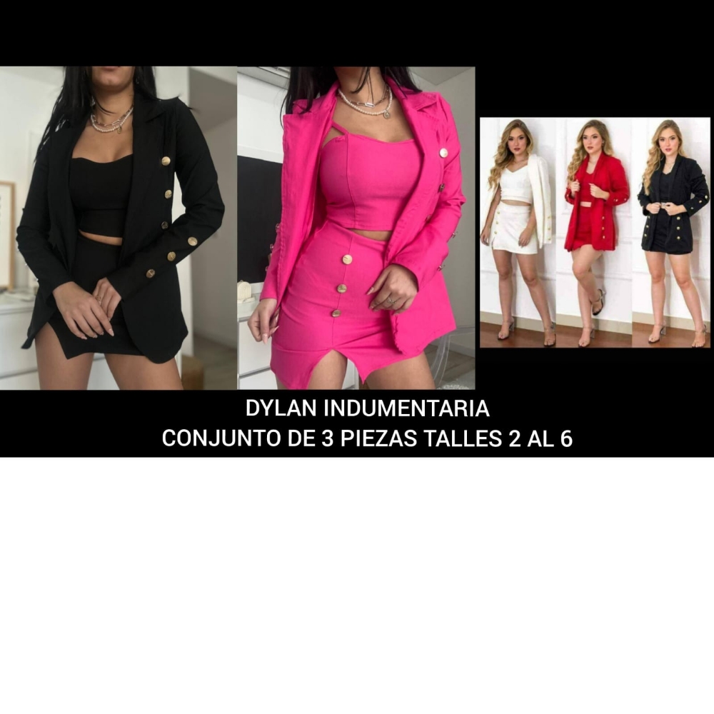 Conjunto 3 Piezas Pollera + Top + Blazer con Botones de Bengalina Talles del 2 al 6 - Imagen 2