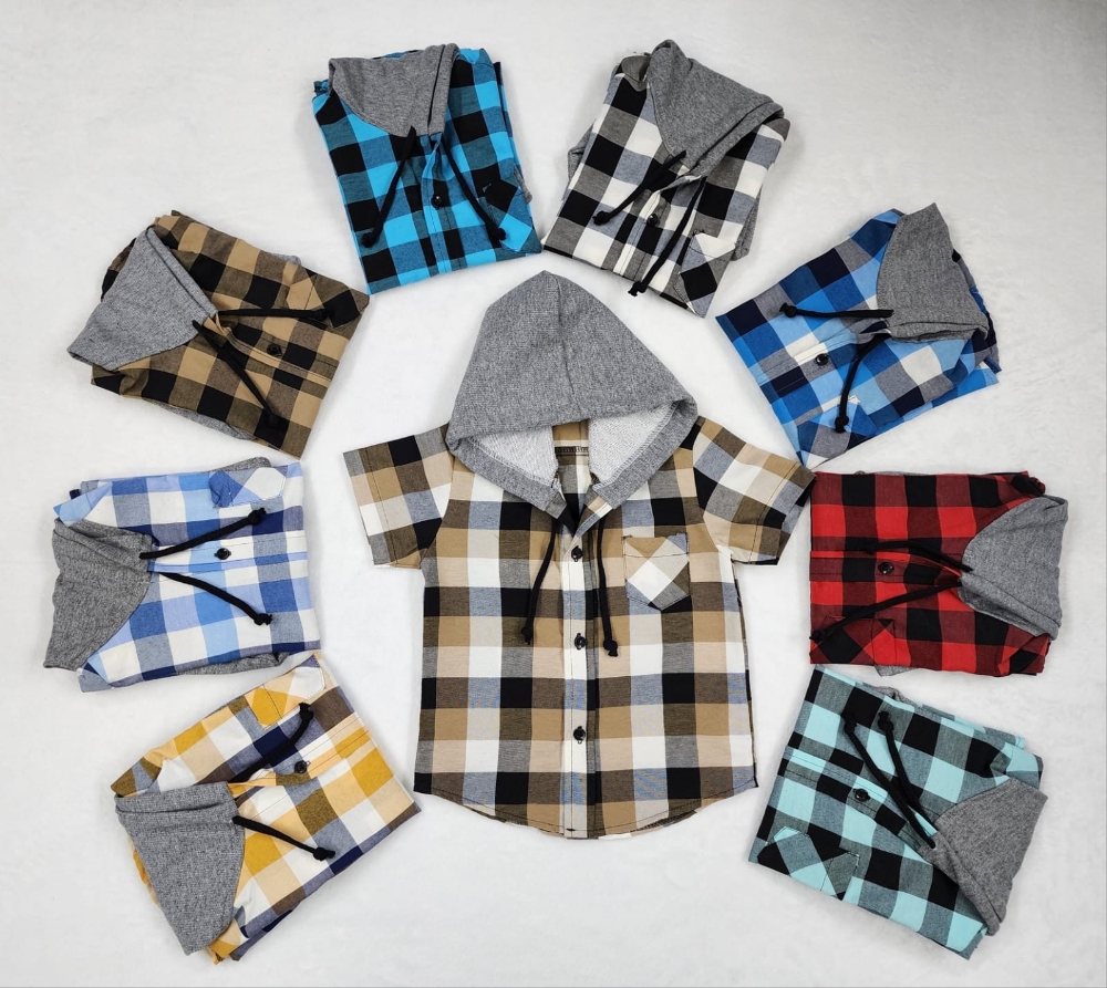 Camisas Cuadrillé de Bebé con Capucha y Bolsillo - Imagen 3