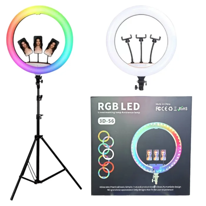 Aro "22" 56cm Luz Led Rgb y Blanca + Tripode 2.10mts (ks-221)