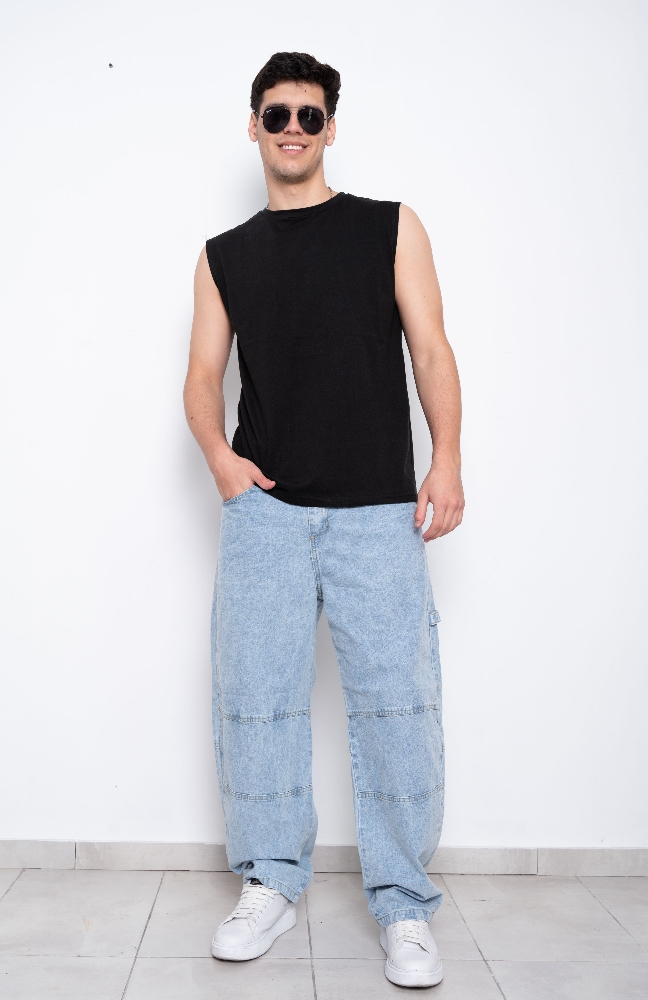 Pantalon Jeans Baggy Carpintero C/recorte Celeste Claro - Imagen 3