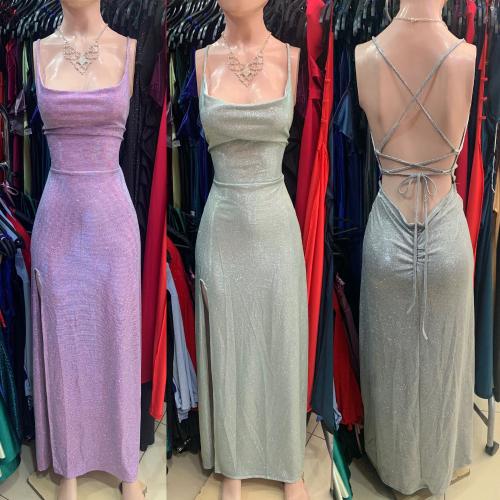 Vestido de Fiesta Glitter  Largo con Tajo y Cierre