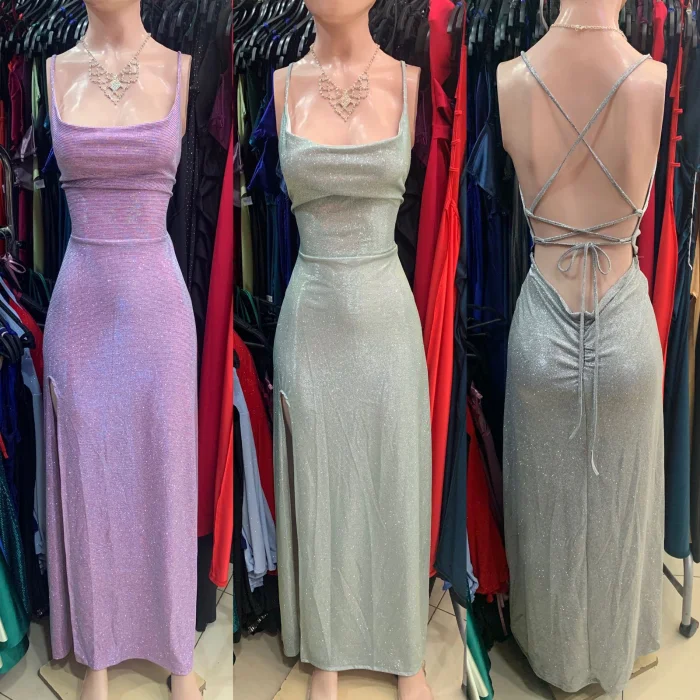 Vestido de Fiesta Glitter  Largo con Tajo y Cierre