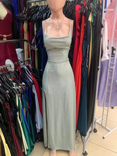 Vestido de Fiesta Glitter  Largo con Tajo y Cierre - Miniatura 2