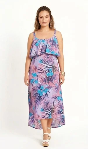 Vestido Largo de Fibrana con Volado