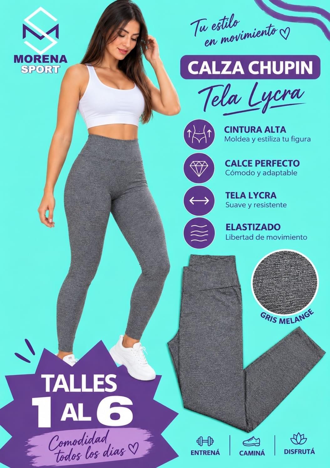Calza Lycra Negra Lisa - Imagen 2
