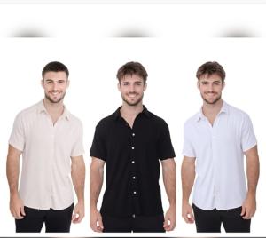 Camisa Lino Cuello Italiano Manga Corta