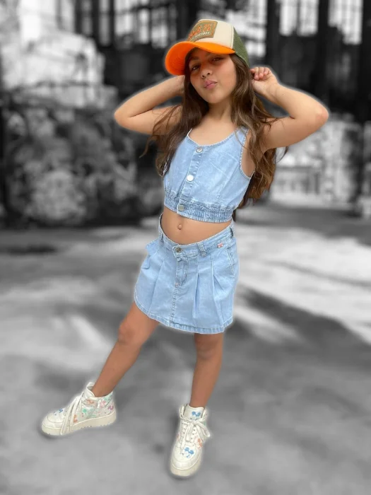 Short Pollera de Nena Tableado de Jeans