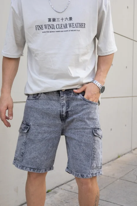 Bermuda Mom Cargo Gris Claro