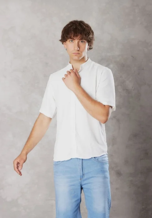Camisa Lino Mao Manga Corta Blanca