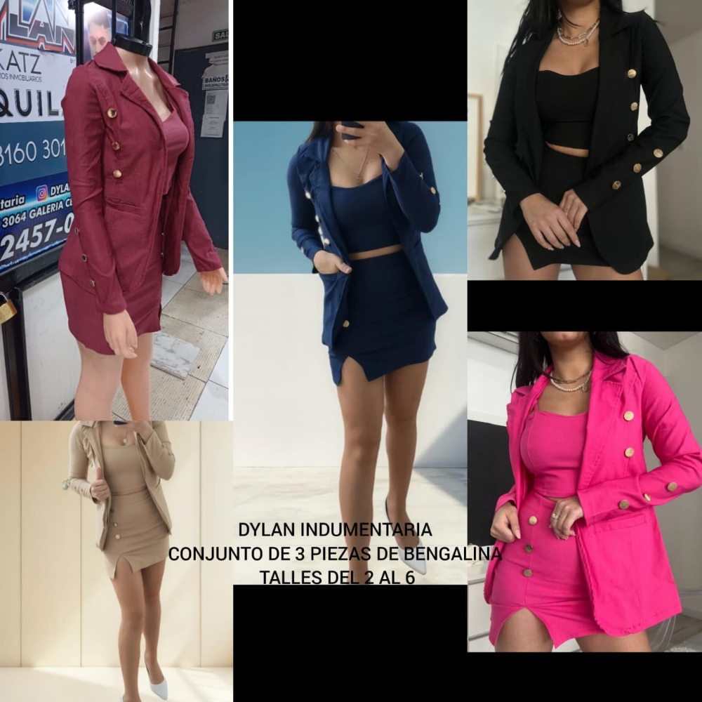 Conjunto de 3 Piezas Pollera + Top + Blazer con Botones de Bengalina Talles 2 al 6 - Imagen 3