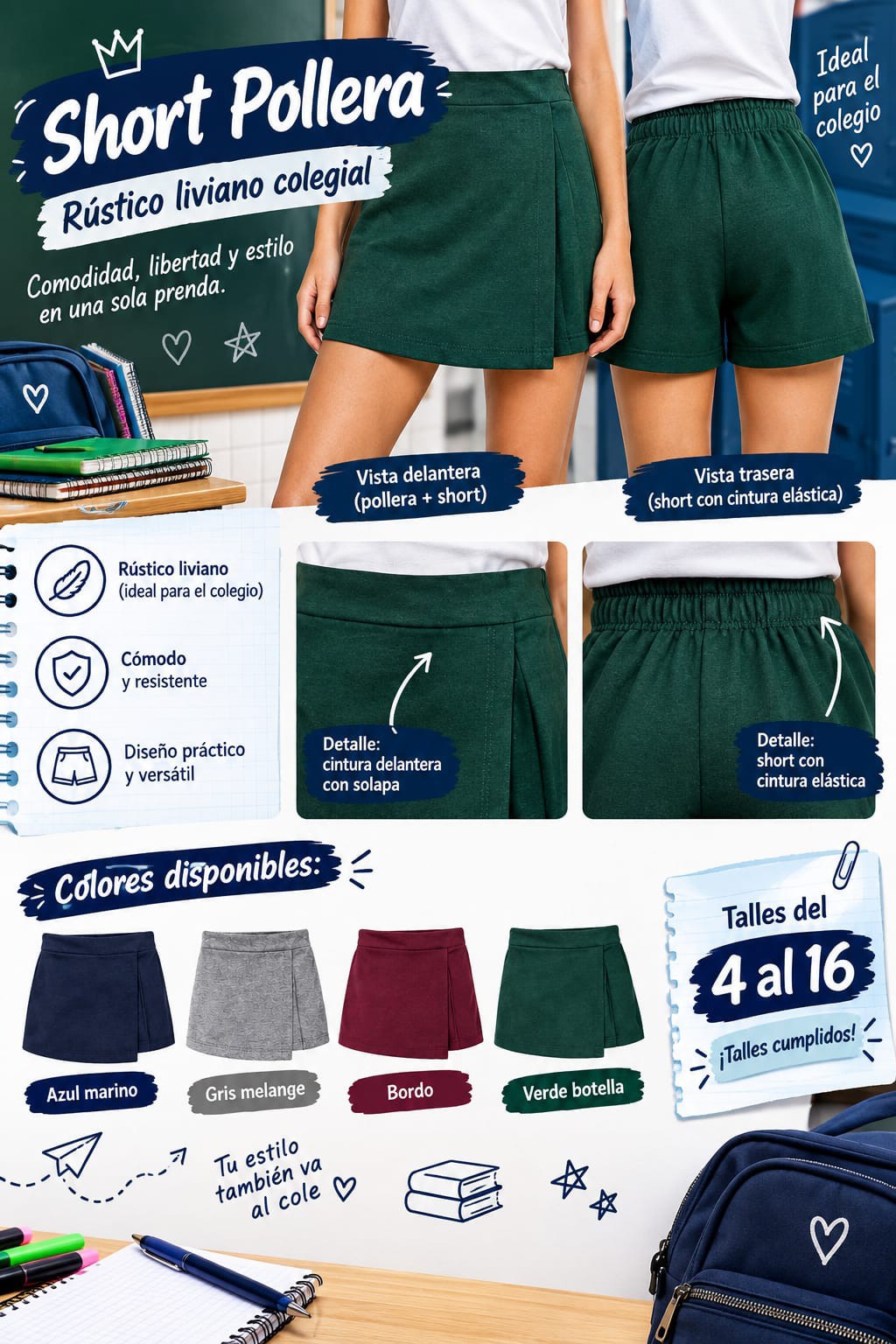 Short Pollera Rustico de Nena - Imagen 3