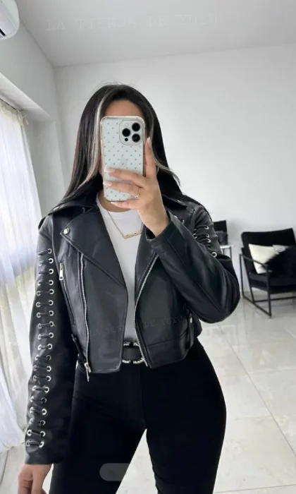 Campera Cuero Chaqueta Yd Over Size Negra Trenzada la Tienda de Yuyu Lty