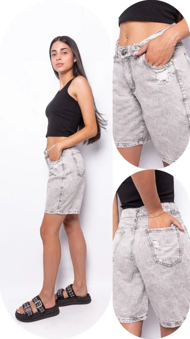 Bermudas Mom Gris Corta