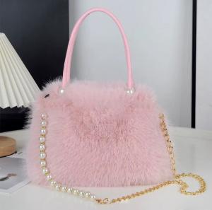 Cartera Perla Niñas Peluche Rosa con Cadena  Bolso Infantil Fashion Moda Tendencia